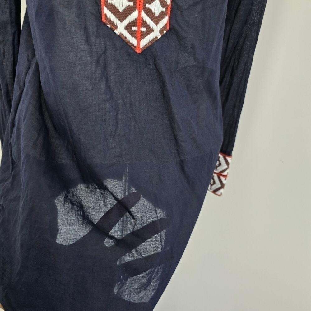 Tory Burch Navy V-Neck Long Sleeves Sheer Tunic Top Sz 4 (669) - Picture 2 of 7